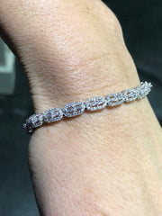 LIV Platinum Sterling Silver White Sapphire Baguette Pave Halo Tennis Bracelet 7" L