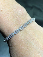 LIV Platinum Sterling Silver White Sapphire Baguette Pave Halo Tennis Bracelet 7" L