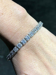 LIV Platinum Sterling Silver White Sapphire Princess Cut Halo Design Tennis Bracelet