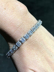 LIV Platinum Sterling Silver White Sapphire Princess Cut Halo Design Tennis Bracelet