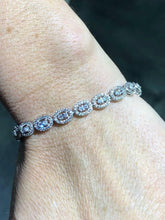 LIV Platinum Sterling Silver White Sapphire Oval Halo Baguette Tennis Bracelet 7" L