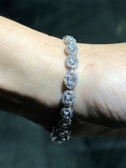 LIV Platinum Sterling Silver White Sapphire Oval Halo Baguette Tennis Bracelet 7" L