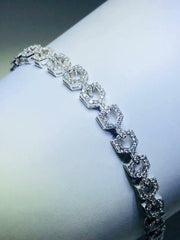 LIV Platinum Sterling Silver White Sapphire Pave Halo Stack Tennis Bracelet 7" L