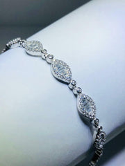 LIV Platinum Sterling Silver White Sapphire Marquise Design Halo Tennis Bracelet 7"L