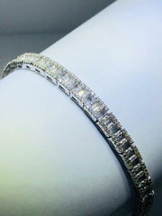 LIV Platinum Sterling Silver White Sapphire Baguette Halo Tennis Bracelet 7" L Gift