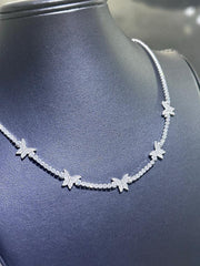 LIV Platinum Sterling Silver Butterfly Halo Simulated White Sapphire Tennis Necklace