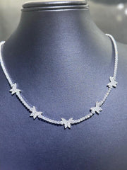 LIV Platinum Sterling Silver Butterfly Halo Simulated White Sapphire Tennis Necklace