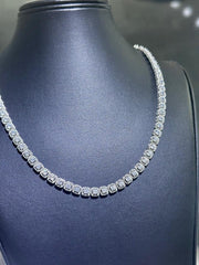 LIV Platinum Sterling Silver Cushion Halo Simulated White Sapphire Tennis Necklace