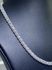 LIV Platinum Sterling Silver Cushion Halo Simulated White Sapphire Tennis Necklace