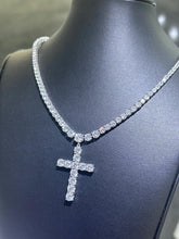 LIV Platinum Sterling Silver Cross Design Simulated White Sapphire Tennis Necklace