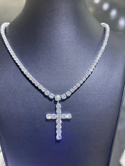 LIV Platinum Sterling Silver Cross Design Simulated White Sapphire Tennis Necklace