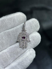 LIV 14k White Gold Natural VS1 Diamonds 1.76ct & Marquise Red Ruby Hamsa Pendant