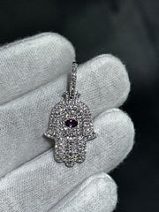 LIV 14k White Gold Natural VS1 Diamonds 1.76ct & Marquise Red Ruby Hamsa Pendant