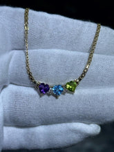 LIV 14k Yellow Gold Multi Color Gemstone Heart 3 Stone Necklace 5.2 Grams Gift 16" L