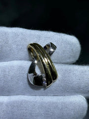 LIV 14k Yellow & White Gold Diamond Slider Charm Pendant Criss Cross Design Gift