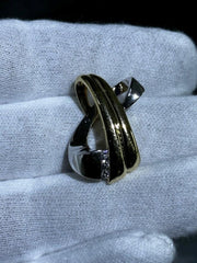 LIV 14k Yellow & White Gold Diamond Slider Charm Pendant Criss Cross Design Gift