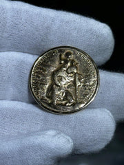 LIV 14k Yellow Gold Saint Christopher Vintage Hand Made Charm Coin 10.6 Grams Gift