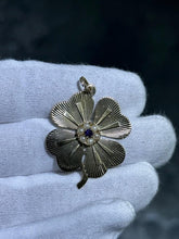 LIV 14k Yellow Gold Purple Amethyst & Pearl Four Leaf Clover Vintage Charm Pendant