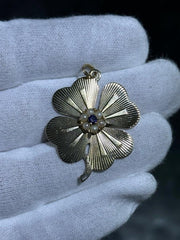 LIV 14k Yellow Gold Purple Amethyst & Pearl Four Leaf Clover Vintage Charm Pendant