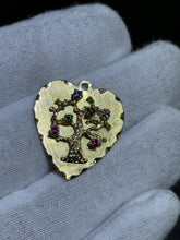 LIV 14k Yellow Gold Color Stone Tree of Life Heart Design Vintage Halo Charm Pendant