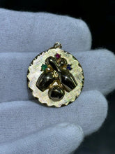 LIV 14k Yellow Gold Color Stone Wine Design Vintage Halo Diamond Cut Charm Pendant