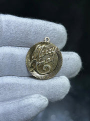 LIV 14k Yellow Gold Merry Xmas Vintage Round Halo Laser Cut Charm Pendant Gift
