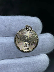 LIV 14k Yellow Gold LEO Zodiac Sign Vintage Round Halo Laser Cut Charm Pendant Gift
