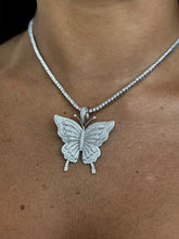 LIV Platinum Sterling Silver White Sapphire Pave Large Butterfly 3mm Tennis Necklace