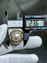 LIV 14k Yellow Gold & Diamonds Mabe Pearl Halo Vintage French Back Earrings Gift