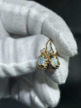 LIV 14k Yellow Gold Vintage Opal Dangle Halo Design Hand Made Lever Earrings 2.9 Gr