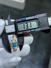 LIV 14k Yellow Gold & Blue Turquoise Chandelier Post Stud Vintage Earrings