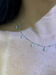 LIV 14k White Gold Natural White VVS Diamonds Water Drop Chandelier Necklace 16" L