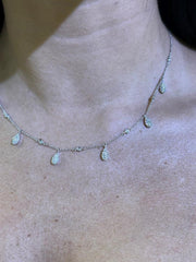 LIV 14k White Gold Natural White VVS Diamonds Water Drop Chandelier Necklace 16" L