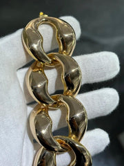 LIV 14k Yellow Gold Large Puffy Link Design Wide Cuff Design Toggle Bracelet