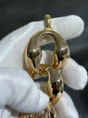 LIV 14k Yellow Gold Large Puffy Link Design Wide Cuff Design Toggle Bracelet