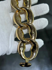 LIV 14k Yellow Gold Large Puffy Link Design Wide Cuff Design Toggle Bracelet