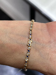 LIV 14k Yellow Gold Natural VS1 Diamonds & Blue Sapphire Halo Tennis Bracelet 7" L