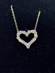 LIV 14k Yellow Gold Natural & Natural White Diamonds Halo Heart Necklace 16" Length