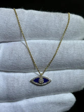 LIV 14k Yellow Gold & Diamonds Blue Enamel Evil Eye Halo Stackable Necklace 16" L