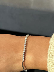 LIV 14k White Gold Natural White Diamonds Paper Link Unique Halo Tennis Bracelet 7"
