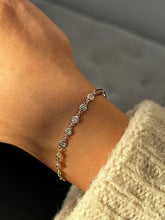 LIV 14k Yellow Gold Natural White Diamonds Paper Link Unique Halo Tennis Bracelet 7"