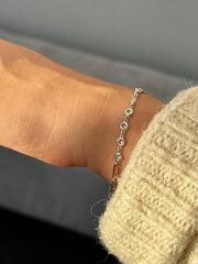 LIV 14k Yellow Gold Natural White Diamonds Paper Link Unique Halo Tennis Bracelet 7"