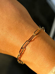 LIV 14k Solid Yellow Gold Paper Link Design Lobster Claw Link Bracelet 7" Length