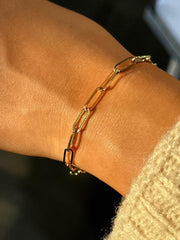 LIV 14k Solid Yellow Gold Paper Link Design Lobster Claw Link Bracelet 7" Length