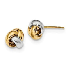 LIV 14k Solid Two Tone Gold Love Knot Cable Design Style Stud Post Earrings
