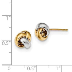 LIV 14k Solid Two Tone Gold Love Knot Cable Design Style Stud Post Earrings