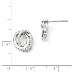 LIV 14k Solid White Gold Love Knot Cable Design Stud Post Earrings