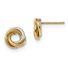 LIV 14k Solid Two Tone Gold Love Knot Design High Polished Stud Earrings