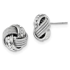 LIV Platinum Sterling Silver Love Knot Cable Design Crystal Post Stud Earrings