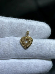 LIV 14k Yellow Gold Vintage Open Heart Hand Made Halo Charm Pendant 1.5 Gr Gift